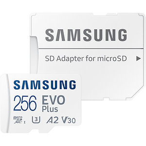 Samsung EVO Plus microSD, 256 GB, U3, V30, A2, UHS-I, microSDXC