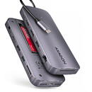 Hub USB HMC-12GM2, USB-C 3.2 Gen 2, 3x USB-A, M.2 SATA/NVMe, HDMI, DisplayPort, RJ-45, SD/mSD, audio, PD 100W