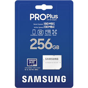 Samsung PRO Plus microSD, 256 GB, U3, V30, A2, UHS-I + Adaptor SD