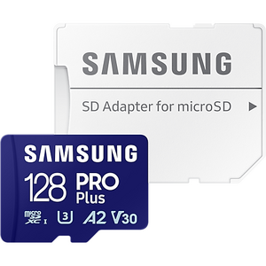 Samsung PRO Plus microSD, 128 GB, U3, V30, A2, UHS-I + Adaptor SD