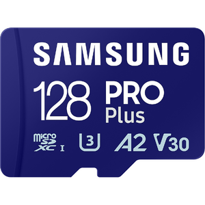 Samsung PRO Plus microSD, 128 GB, U3, V30, A2, UHS-I + Adaptor SD