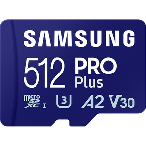 Samsung PRO Plus microSD, 512 GB, U3, V30, A2, UHS-I + Adaptor SD