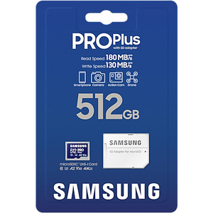 Samsung PRO Plus microSD, 512 GB, U3, V30, A2, UHS-I + Adaptor SD