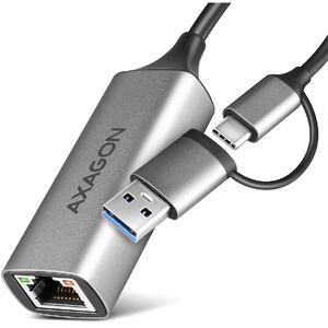 AXAGON Adaptor retea ADE-TXCA, RJ-45, USB-C + USB-A, Gri