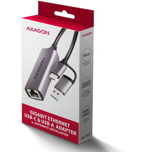 AXAGON Adaptor retea ADE-TXCA, RJ-45, USB-C + USB-A, Gri