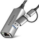Adaptor retea ADE-TXCA, RJ-45, USB-C + USB-A, Gri