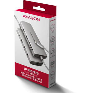 Hub AXAGON Hub USB HMC-8HLSA, HDMI, RJ-45, USB, SD / microSD, PD 100W