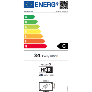 Monitor GIGABYTE AORUS FO27Q3 Gaming, 27 inch, OLED, QHD, 2560 x 1440, DisplayPort, HDMI, Boxe, Pivot, 360Hz, 0.03 ms, Negru