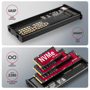 AXAGON EEM2-SD2 USB-C 10Gbps - M.2 NVMe & SATA SSD DISPLAY box